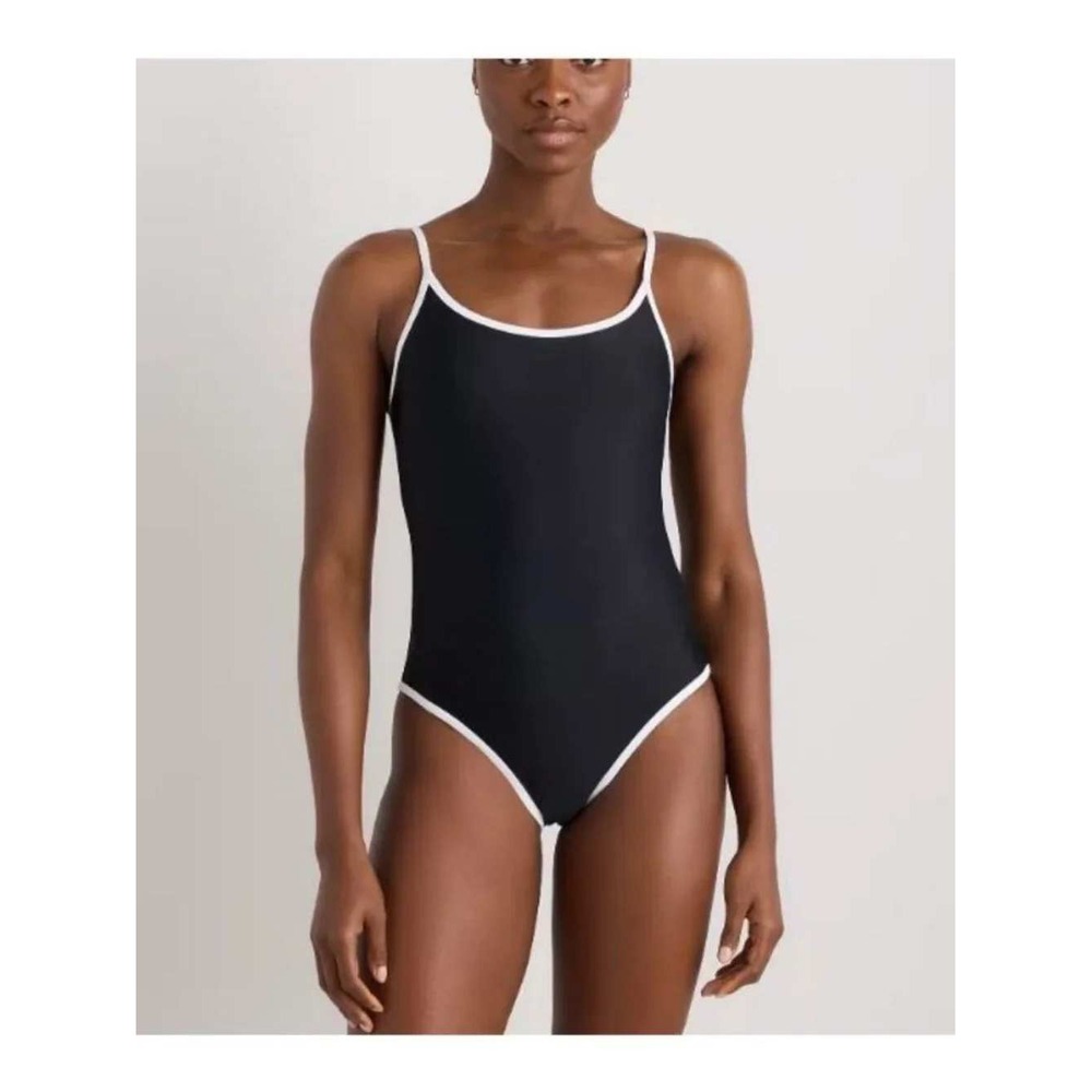 Quince Italian Cami One-Piece Swimsuit Black White Size Medium New With Tags